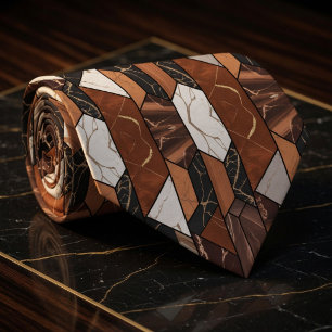 Luxury Terracotta and Black Marble Geometric Neck Tie
