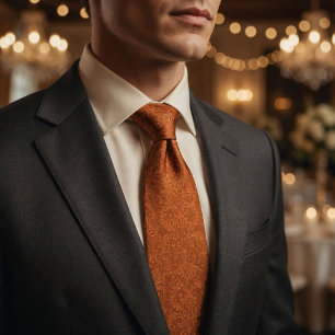 Luxury Terracotta Burnt Orange Baroque Floral  Neck Tie