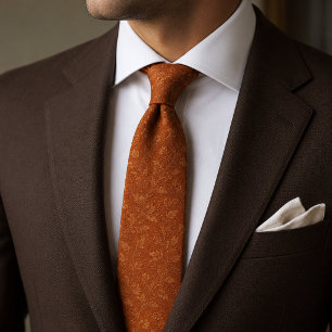 Luxury Terracotta Burnt Orange Jacquard Neck Tie