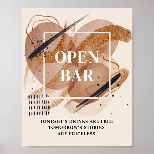 Luxury terracotta glitter copper neutral open bar poster