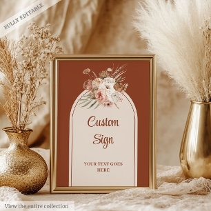 Luxury Terracotta Pampas Sage Boho Arch Custom Poster