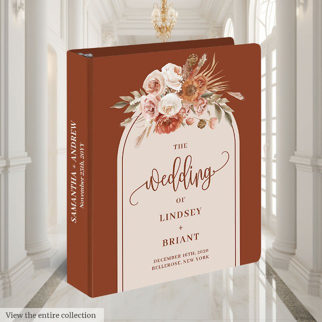 Luxury Terracotta Pampas Sage Boho Floral Wedding 3 Ring Binder (Luxury Terracotta Pampas Sage Boho Floral Wedding 3 ring binder)