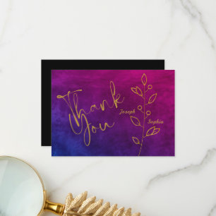 Luxury Texture Purple & Gold leaves Wedding Thank You Card