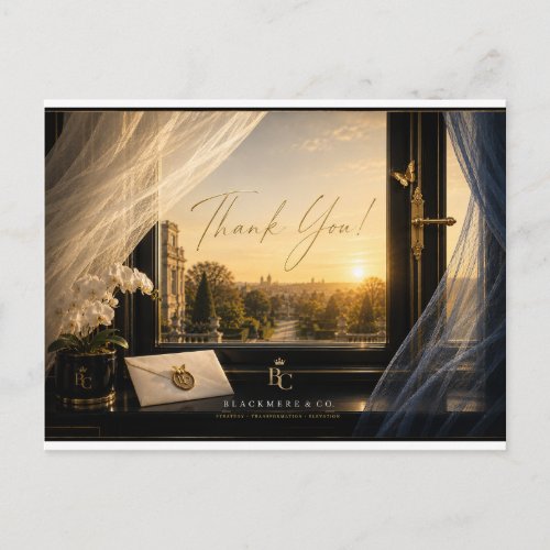 Luxury Thank You Postcard | Golden Window Scene |
