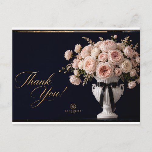 Luxury Thank You Postcard | Pink Roses White Vase