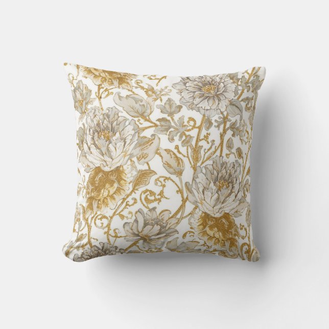 Luxury,The Beauty of Blooming Gold Flowers Patter Throw Pillow (Front)
