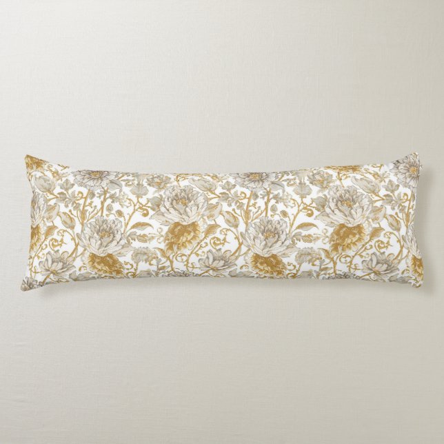Luxury,The Beauty of Blooming Gold Flowers Pattern Body Pillow (Front)
