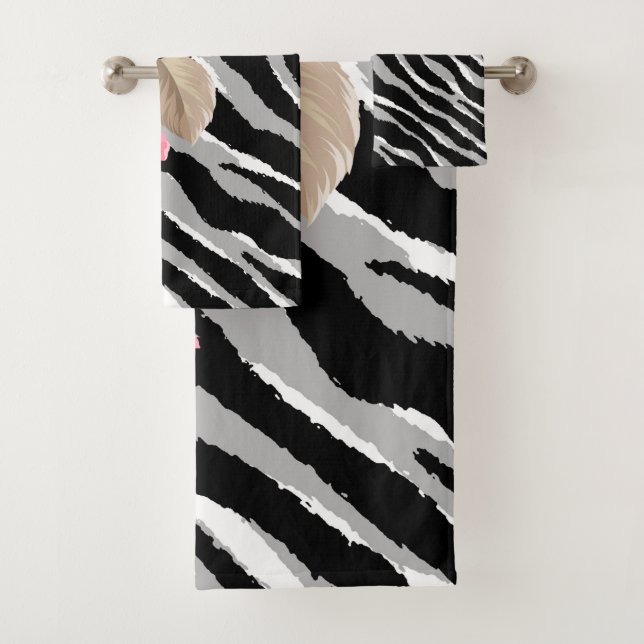 Luxury Tiger Rose Trendy Line Bath Towel Set (Insitu)