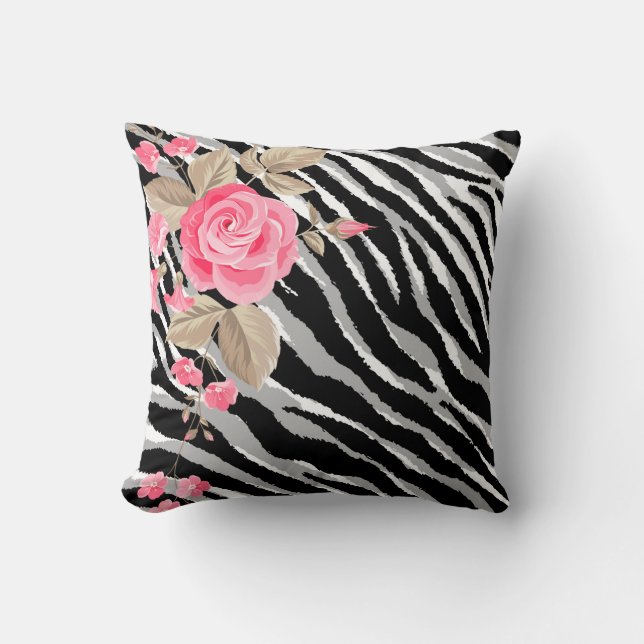 Luxury Tiger Rose Trendy Line Throw Pillow (Front)