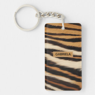 Luxury Tiger Skin Faux Fur Wild Animal Stripe Keychain