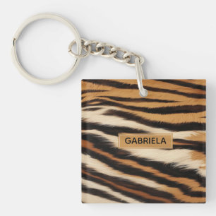 Luxury Tiger Skin Faux Fur Wild Animal Stripe Keychain