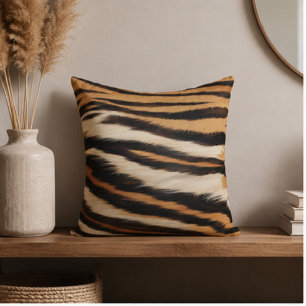 Luxury Tiger Skin Faux Fur Wild Animal Stripe Throw Pillow