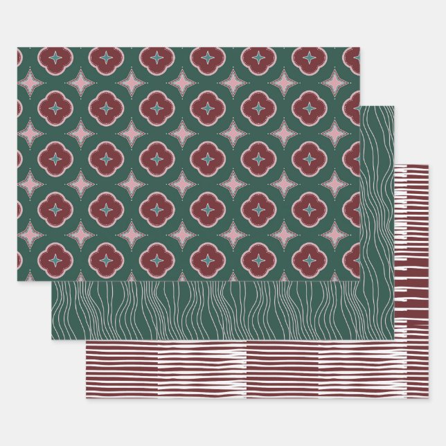 Luxury tile pattern, graceful lines, crossed paths wrapping paper sheets (Set)