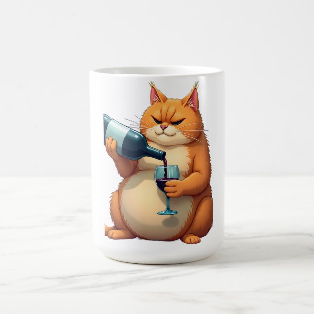 Luxury Tipsy Cat Modern Art Illustration Coffee Mug (Center)