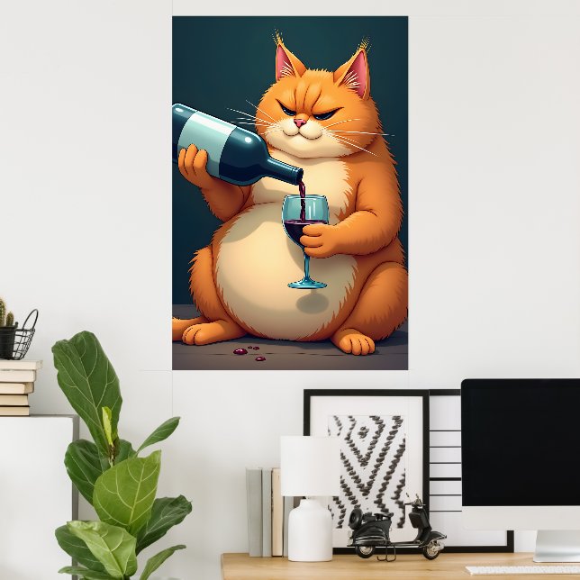 Luxury Tipsy Cat Modern Art Illustration Poster (Home Office)