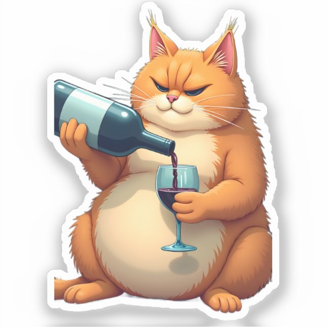 Luxury Tipsy Cat Modern Art Illustration Sticker (Front)