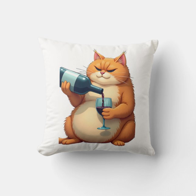 Luxury Tipsy Cat Modern Art Illustration Throw Pillow (Front)