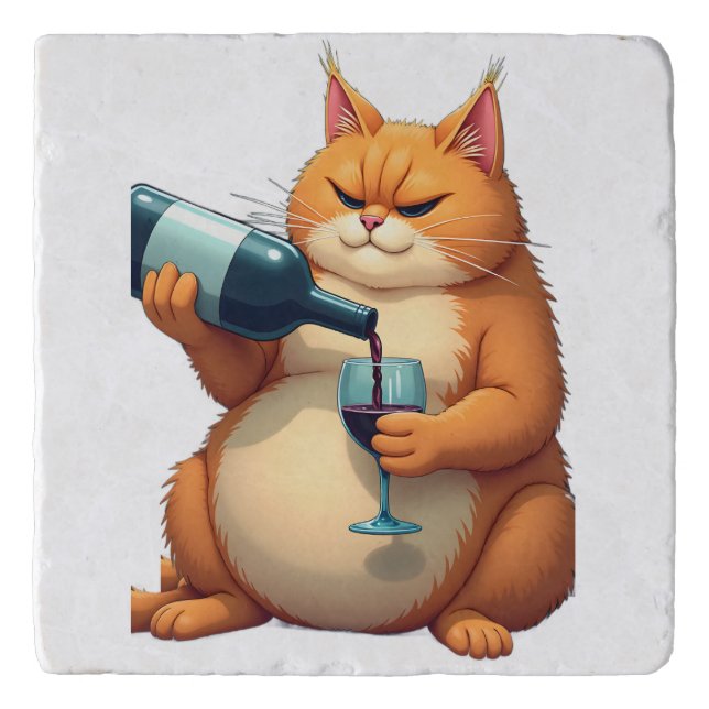 Luxury Tipsy Cat Modern Art Illustration Trivet (Front)