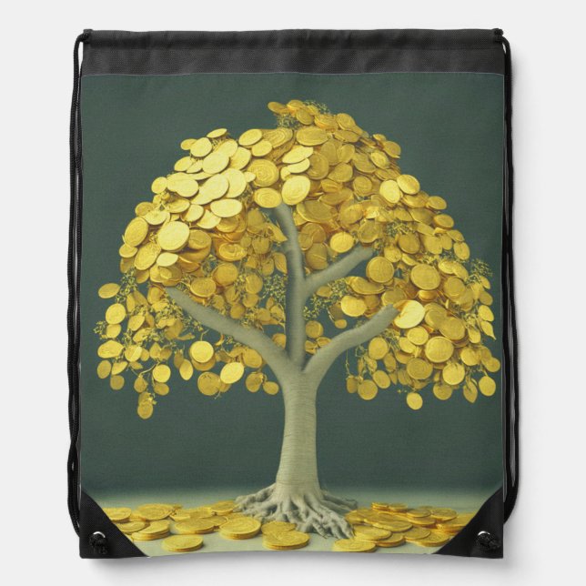 Luxury Tote Bag Stylized Money Tree with Gold Coin (Front)