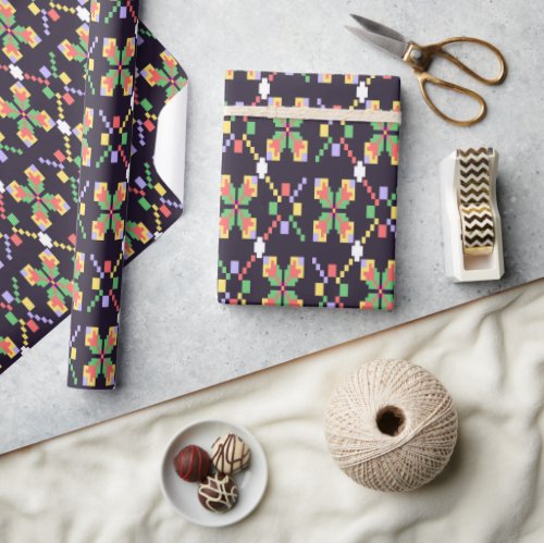 Luxury Traditional Songket Pixel Embroidery Motif  Wrapping Paper