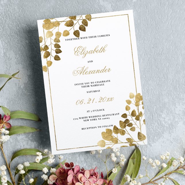 Luxury traditional white gold eucalyptus wedding invitation (Luxury traditional white gold eucalyptus wedding invitation )