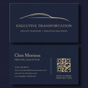 Luxury Transport Car QR Code Blue & Gold Business Card