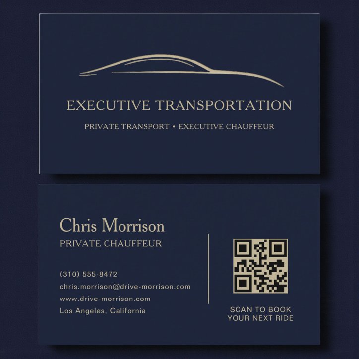 Luxury Transport Car QR Code Blue & Gold Business Card
