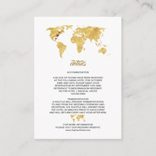 Luxury Travel World Map Wedding Details Enclosure Card