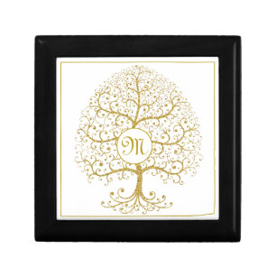 Luxury Tree of Life Gold Modern Monogram Gift Box