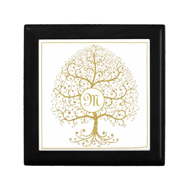 Luxury Tree of Life Gold Modern Monogram Gift Box (Front)