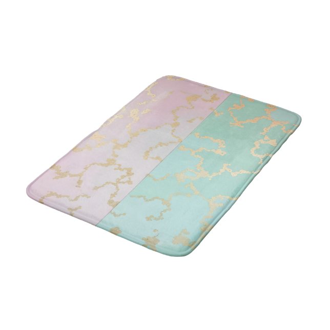 Luxury Trendy Blush Pink Soft Mint Gold Collection Bath Mat (Angled)