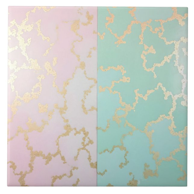 Luxury Trendy Blush Pink Soft Mint Gold Collection Ceramic Tile (Front)