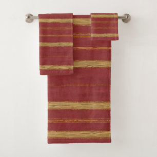 Luxury Trendy Burgundy Gold Linen Collection Bath Towel Set