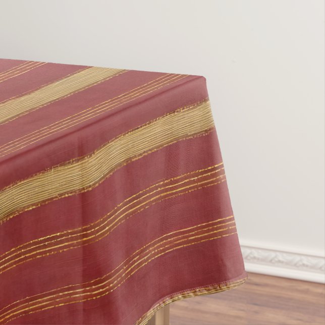 Luxury Trendy Burgundy Gold Linen Collection Tablecloth (In Situ)