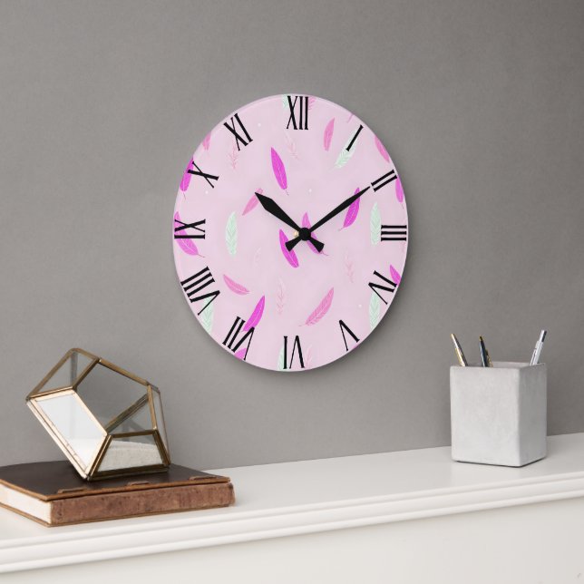 Luxury Trendy Feathers Boho Collection Large Clock (Office)