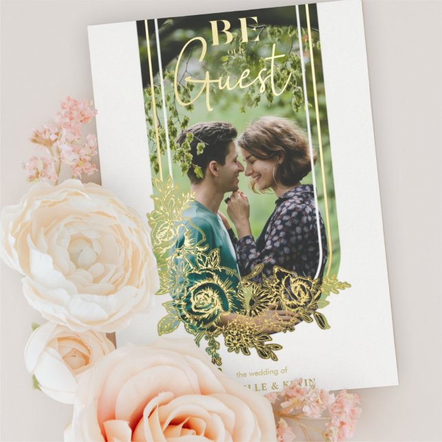 Luxury Trendy Floral Arch Be our Guest Photo Foil Invitation (Creator Uploaded)