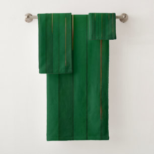 Luxury Trendy Green Gold Linen Texture Collection Bath Towel Set