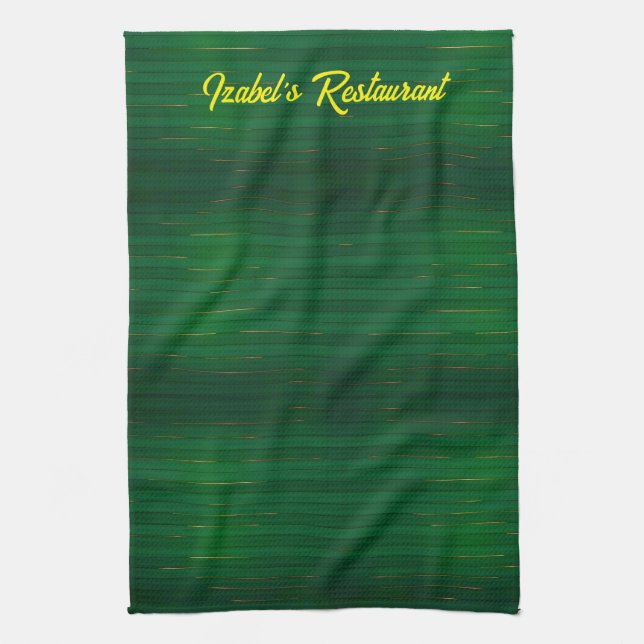 Luxury Trendy Green Gold Linen Texture Collection Kitchen Towel (Vertical)