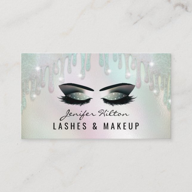 Luxury trendy holographic drips makeup eyes business card (Front)