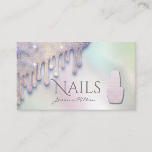 Luxury trendy holographic drips Nail salon Business Card