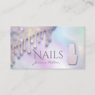 Luxury trendy holographic drips Nail salon Business Card