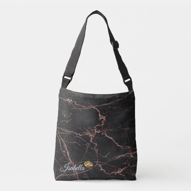 Luxury Trendy Marble Pink Black Add Text Crossbody Bag (Front)