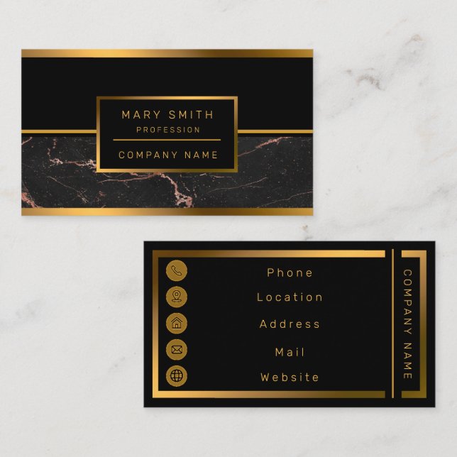 Luxury Trendy Marble Pink Black Customize Business Card (Front/Back)