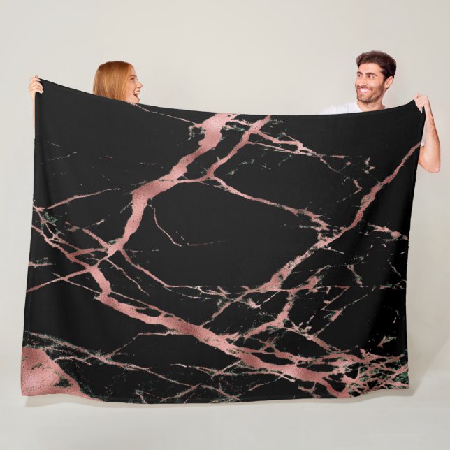Luxury Trendy Pink Black Marble Fleece Blanket (In Situ)
