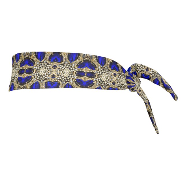 Luxury Trendy Stylish Gold Turquoise Cobalt Blue  Tie Headband (Rotate 90)