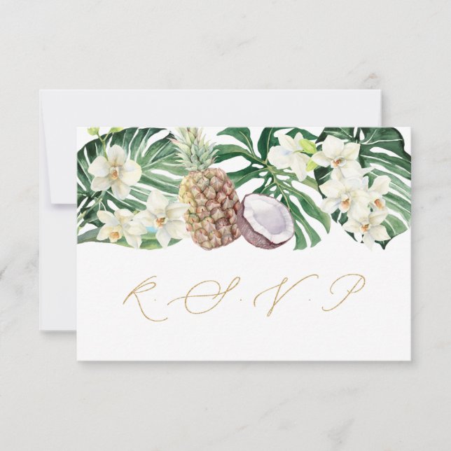 Luxury Tropical Bouquet Wedding Reply Meal Choices RSVP Card (Front)