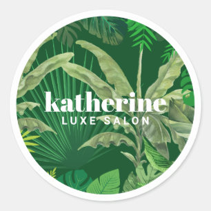 Luxury Tropical Modern Boutique & Salon Green Classic Round Sticker