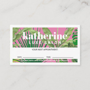 Luxury Tropical Modern Boutique & Salon PInk Appointment Card