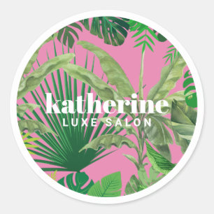 Luxury Tropical Modern Boutique & Salon Pink Classic Round Sticker