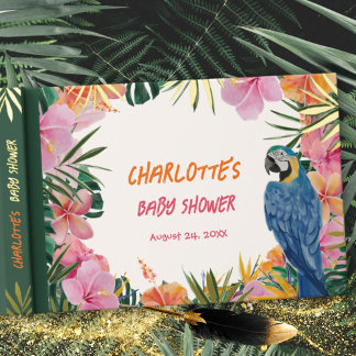 Luxury Tropical Parrot Watercolor Baby Shower Foil Guest Book